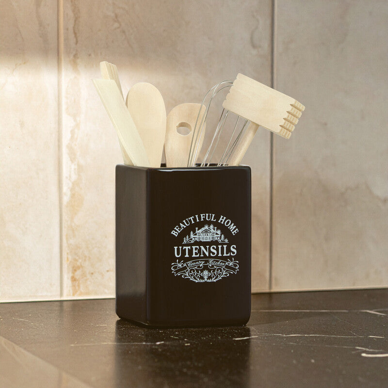 Vintage Home Black Utensil Holder With 6 Utensils
