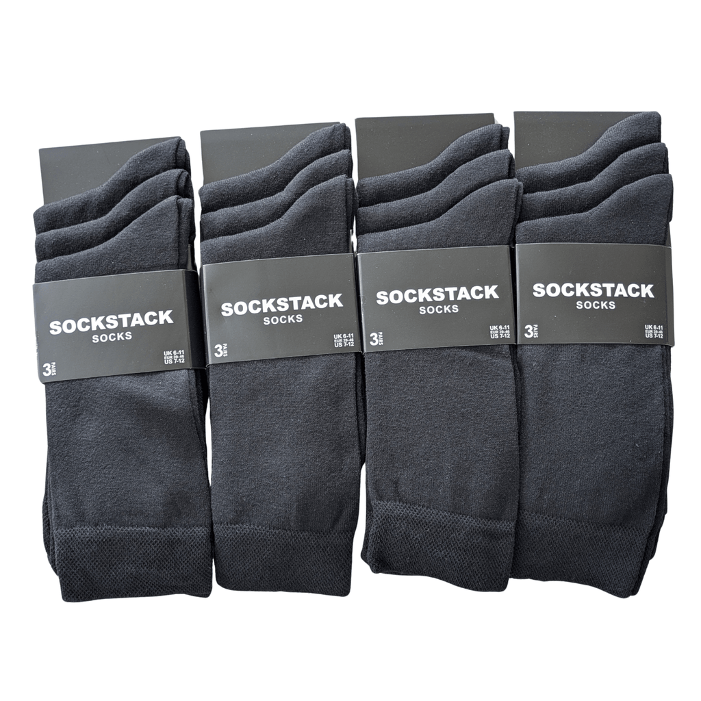 12 Pairs Men's Colourful Heel Toe Black Argyle Diamond Socks Comfort Fit Cotton Rich Durable Work Sock Ultra-Smooth Flat Toe Seam Comfortable School Business Wear UK 6-11 by Sock Stack