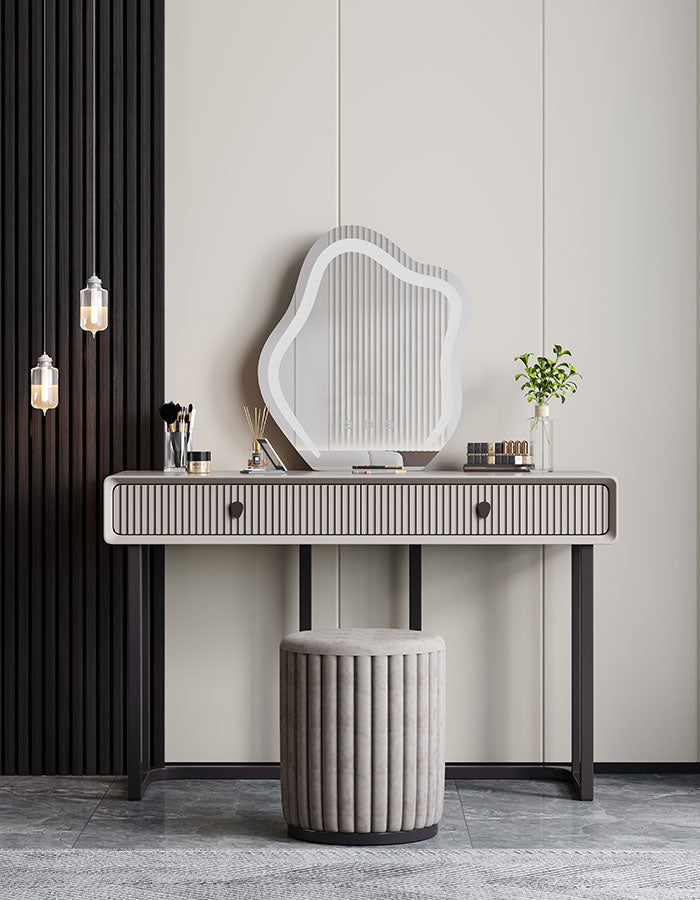 Lohko Dressing Table with Mirror and Drawer, Black Leg