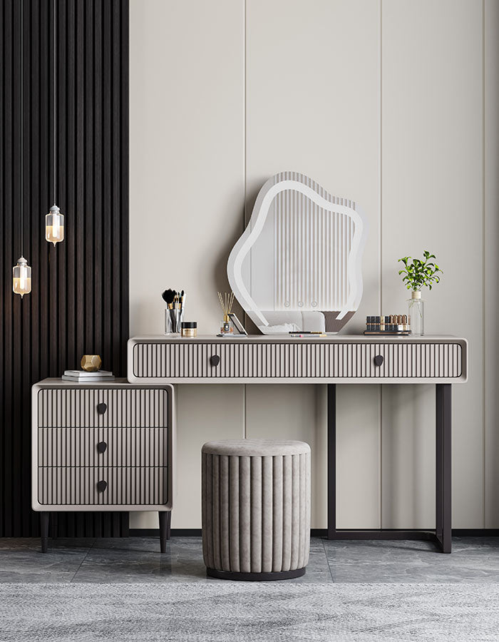 Lohko Dressing Table with Mirror and Drawer, Black Leg
