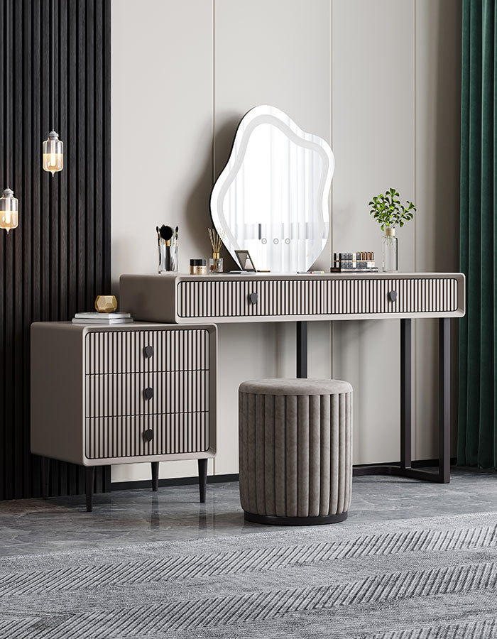 Lohko Dressing Table with Mirror and Drawer, Black Leg