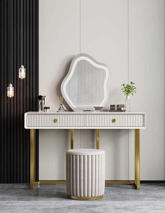 Lohko Dressing Table with Mirror and Drawer, Black Leg