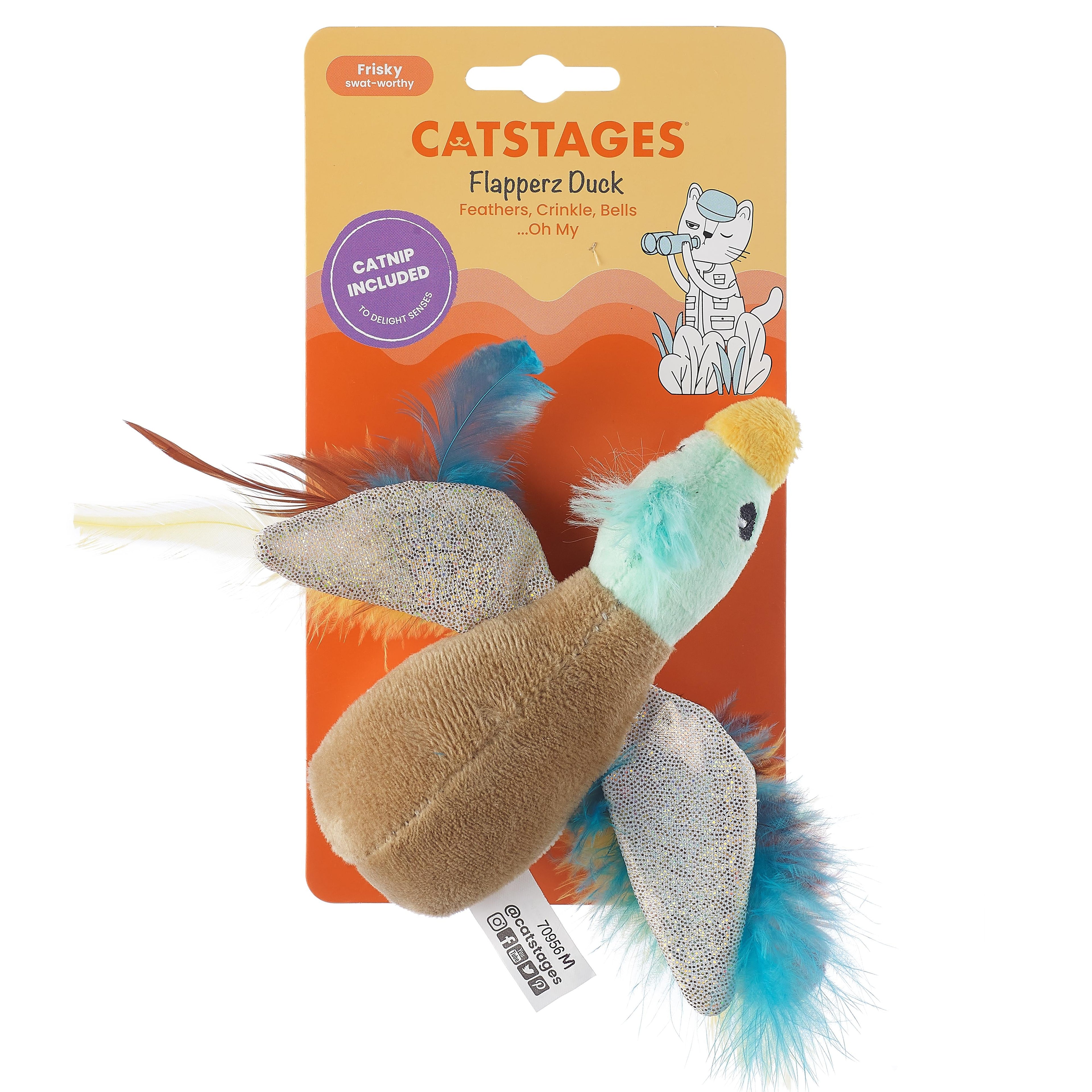 Catstages Flapperz Duck Cat Toy with Catnip, Crinkle & Feathers – 7.5" Enrichment Toy