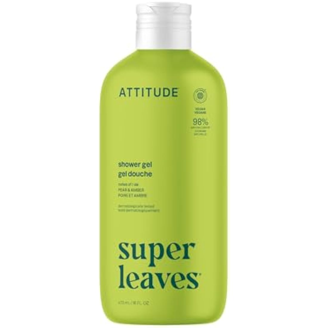 ATTITUDE Body Wash, EWG Verified Shower Gel, Dermatologically Tested, Plant and Mineral-Based, Vegan Personal Care Products, Olive Leaves, 473 mL