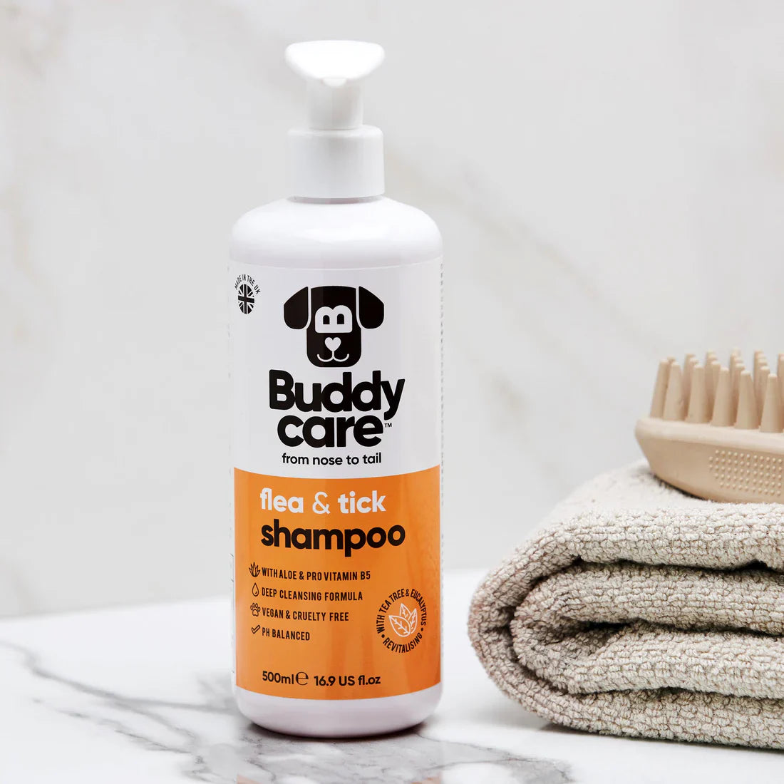 Buddy Care Flea & Tick Dog Shampoo – Natural Protection with Tea Tree, Eucalyptus & Coconut Oil