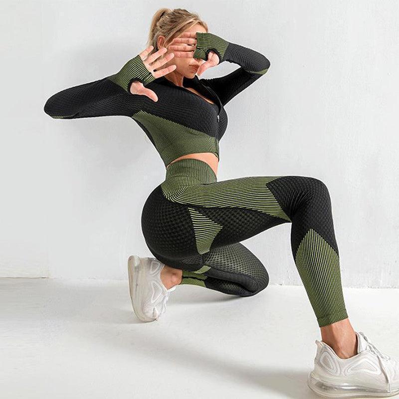3PCS Yoga Outfit Gym Leggings Sports Bra Tracksuit