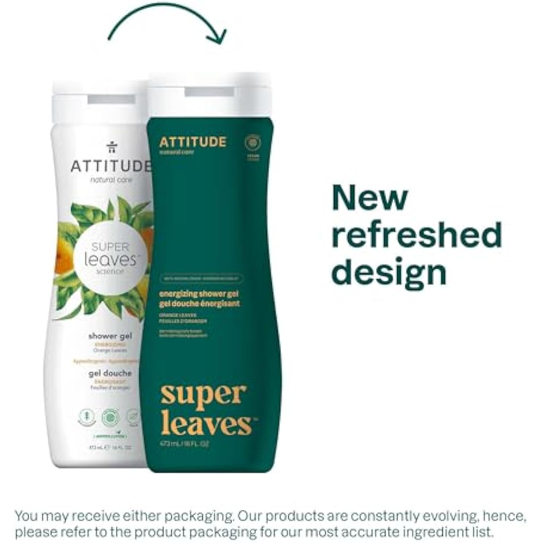 ATTITUDE Body Wash, EWG Verified Shower Gel, Dermatologically Tested, Plant and Mineral-Based, Vegan Personal Care Products, Orange Leaves, 473 mL
