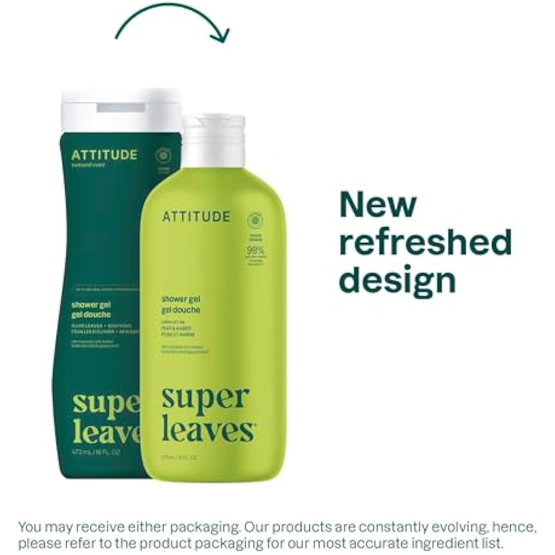 ATTITUDE Body Wash, EWG Verified Shower Gel, Dermatologically Tested, Plant and Mineral-Based, Vegan Personal Care Products, Olive Leaves, 473 mL