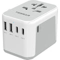 TESSAN Universal Travel Adapter 28W, Worldwide Plug Adaptor with 2 USB A and 3 USB C Ports, International Travel Adapter for EU, UK, USA, AU, Power Socket Charger for Multi Countries, Grey White