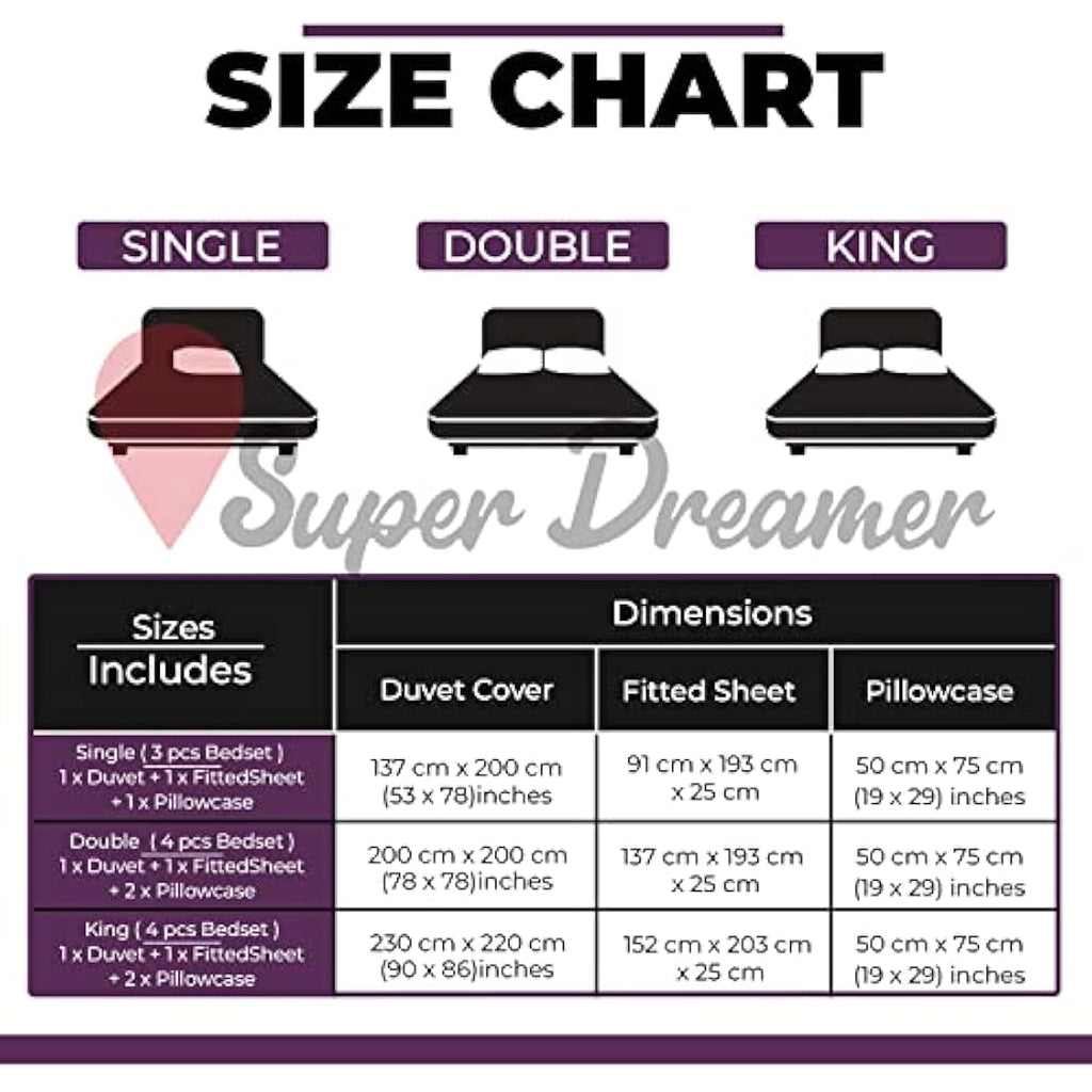 Super Dreamer Super Soft Double Bed Set Duvet Cover With Fitted Sheets & Pillowcases Botanical Bedding Set Reversible Quilt Covers, Purple, 714880