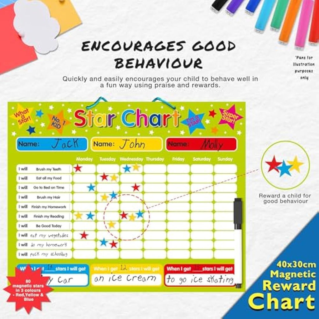 Multi-Purpose Magnetic Reward Star Chart - Durable 40x30cm Board for Behaviour & Task Tracking