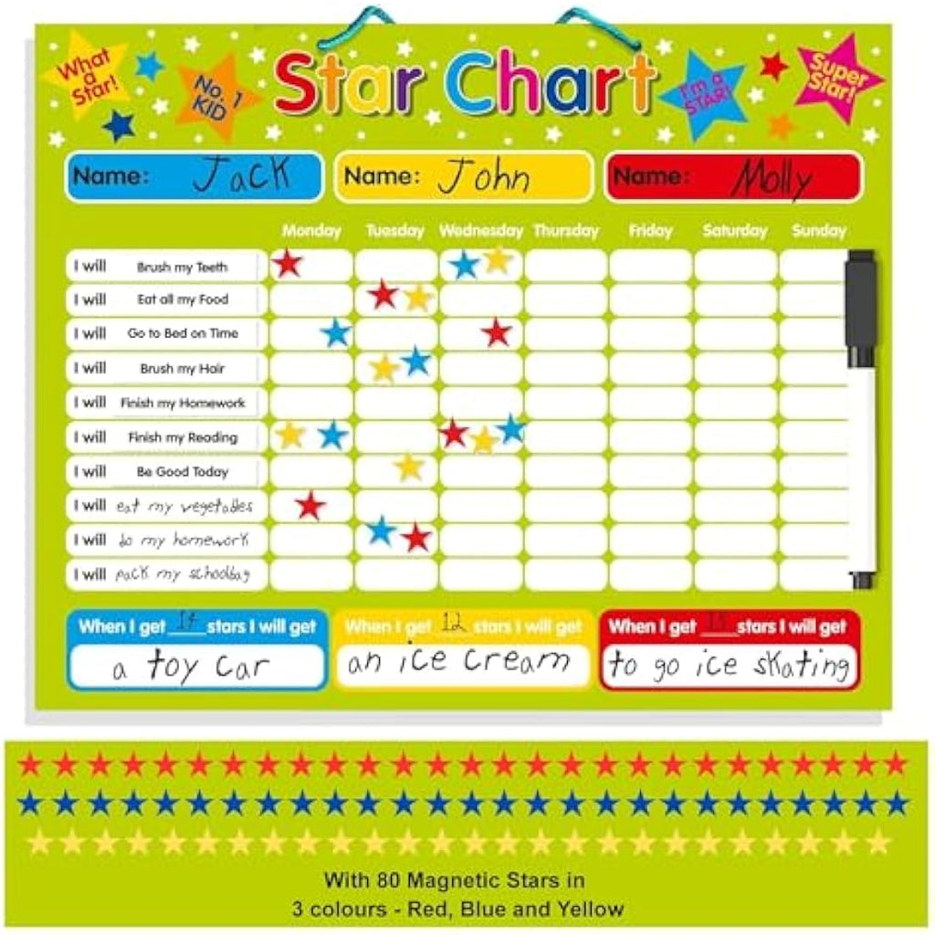 Multi-Purpose Magnetic Reward Star Chart - Durable 40x30cm Board for Behaviour & Task Tracking