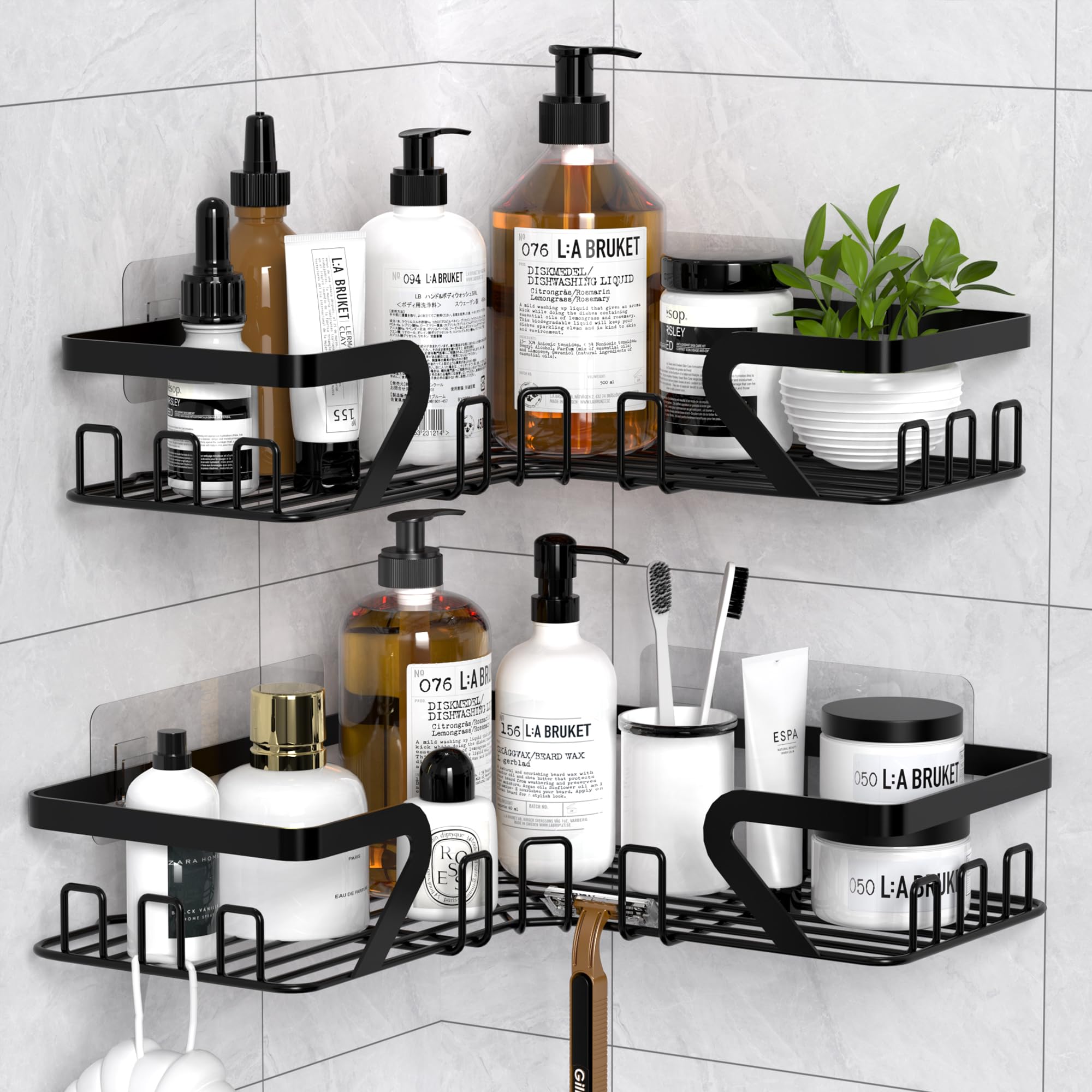 Kegii Corner Shower Caddy, Shower Corner Shelf, Bathroom Storage No Drilling, Adhesive Shampoo Organiser Rack, Bathroom Shelves Storage, Black Shower
