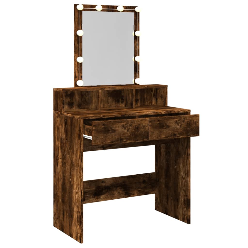 Dressing Table with LED Smoked Oak 80x41x144.5 cm