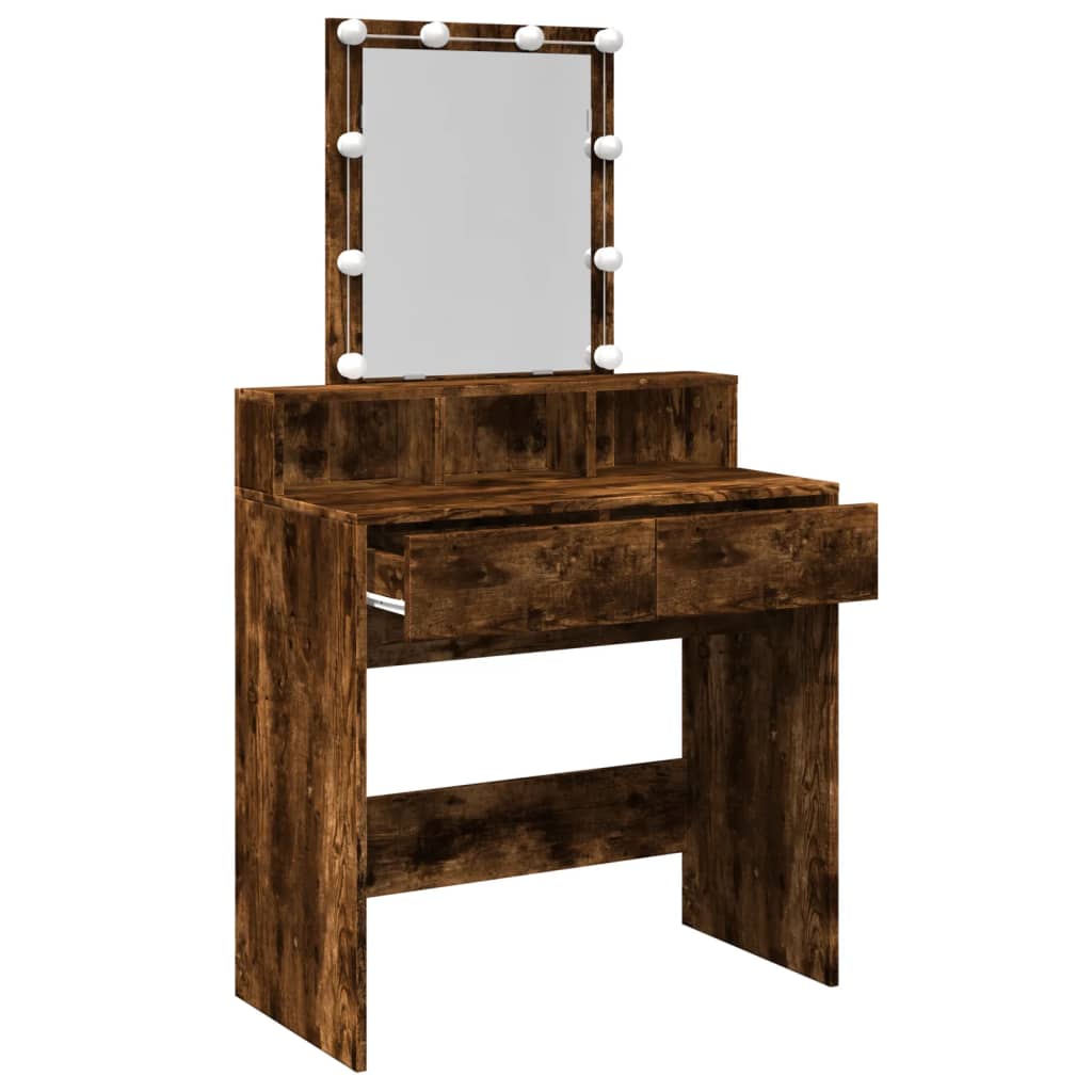 Dressing Table with LED Smoked Oak 80x41x144.5 cm
