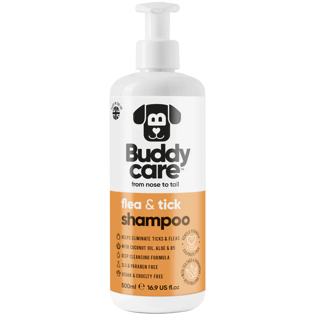 Buddy Care Flea & Tick Dog Shampoo – Natural Protection with Tea Tree, Eucalyptus & Coconut Oil
