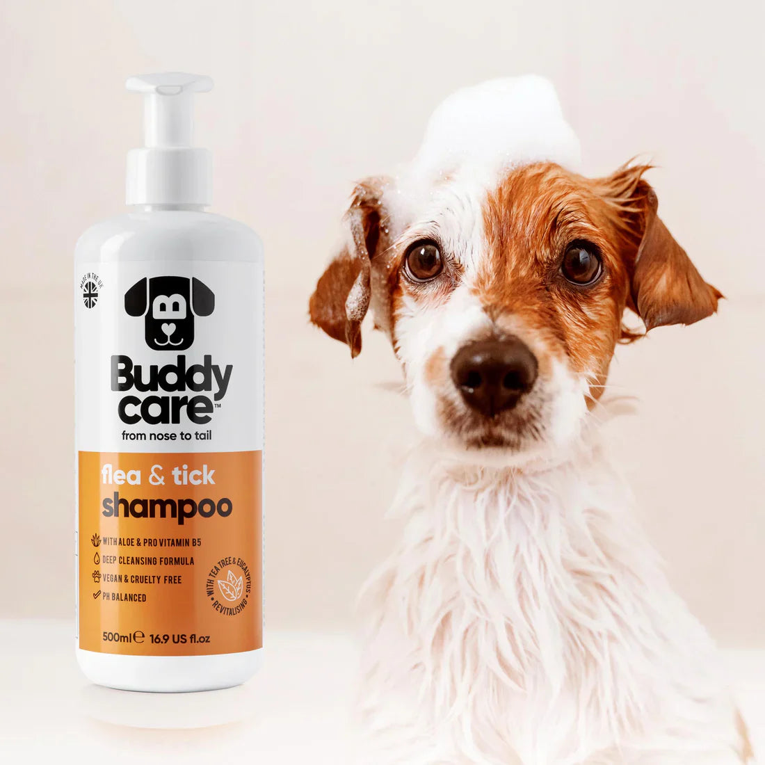 Buddy Care Flea & Tick Dog Shampoo – Natural Protection with Tea Tree, Eucalyptus & Coconut Oil