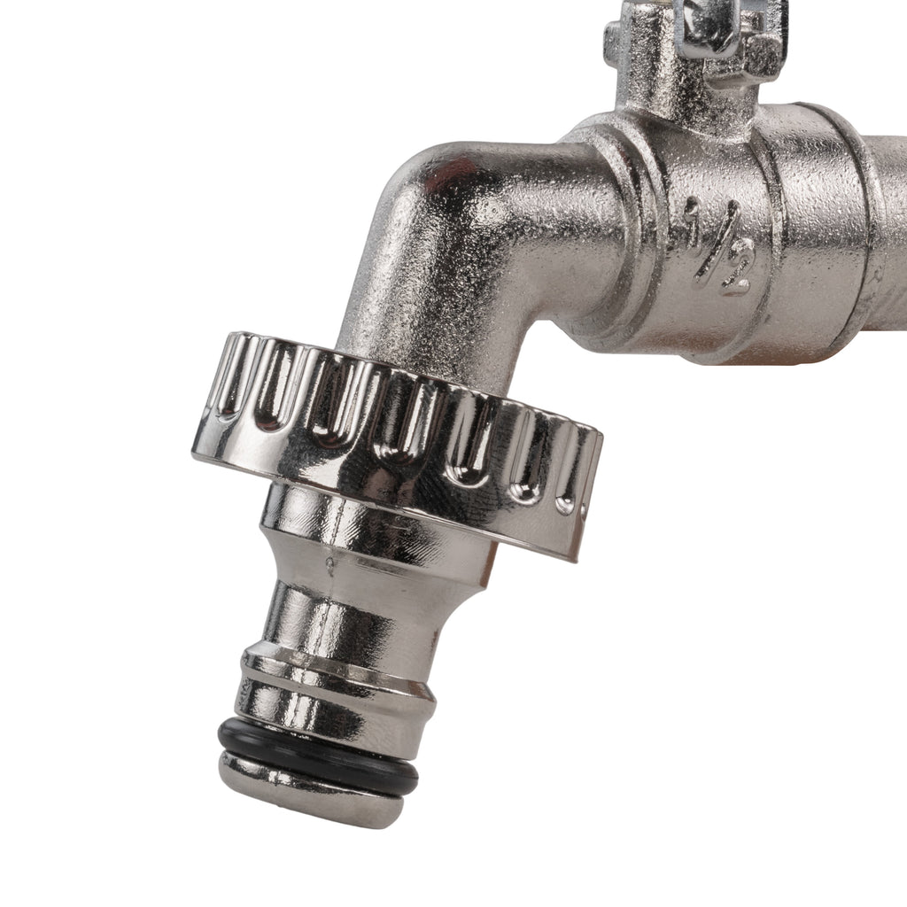 Garden Lever Tap - 1/2 BSPM Inlet - Snap On Male - Zinc Nickle Plated