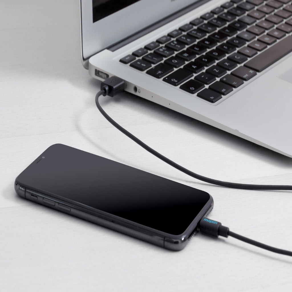 Maplin Lightning to USB-A Cable - Black, 0.5m