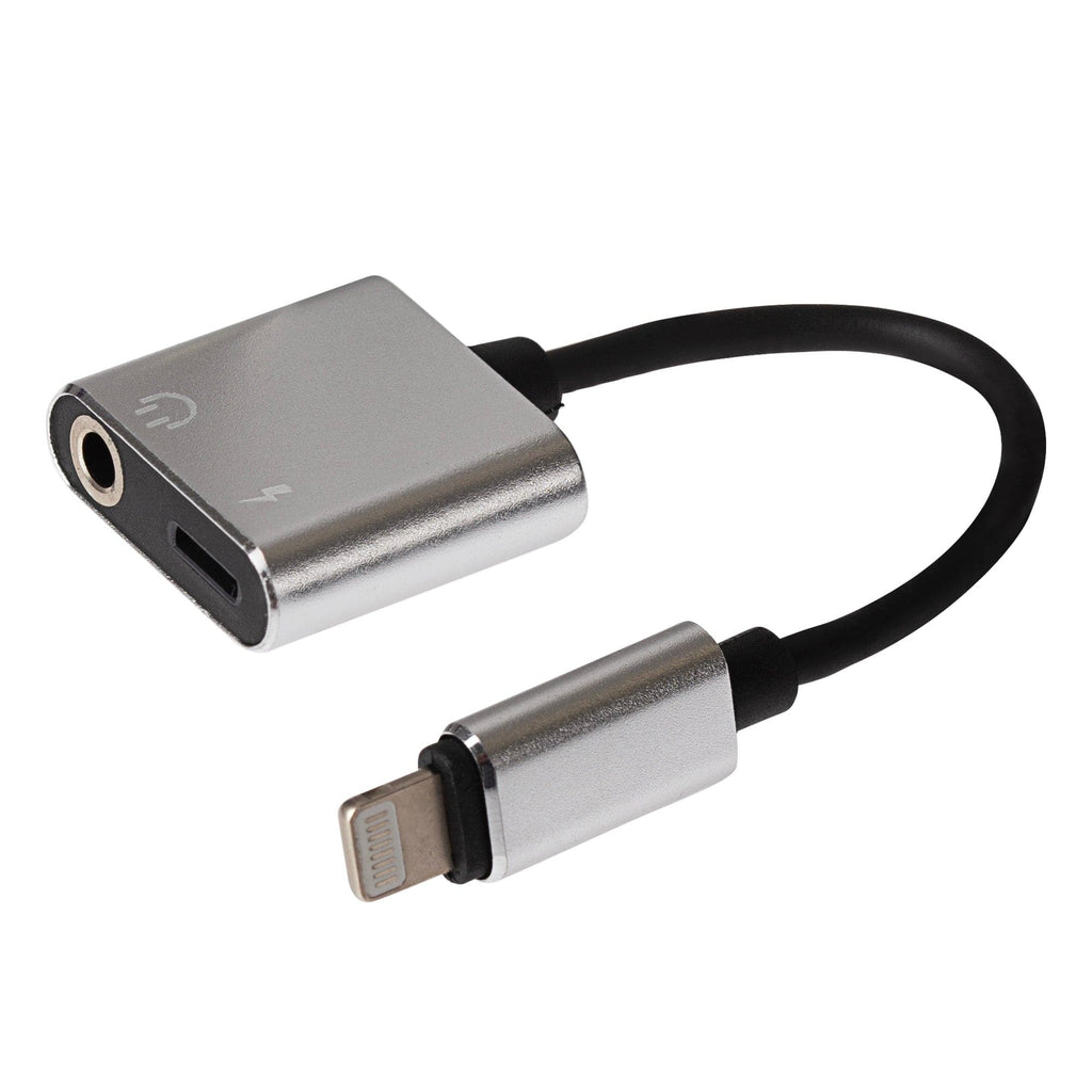 Maplin Lightning to 3.5mm Headphone Audio Jack / Lightning Charging Port Adapter - White, 10cm