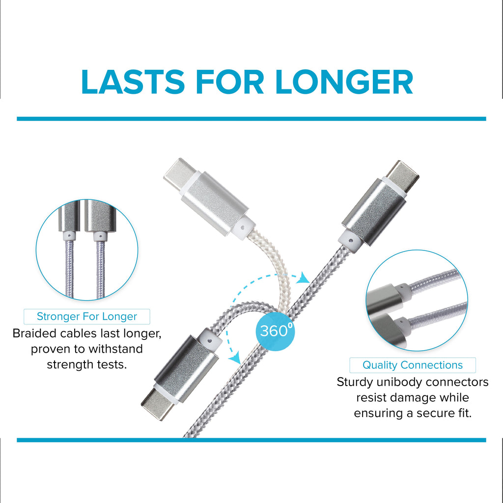 Maplin USB-C to USB-A Braided Cable - Silver, 0.25m