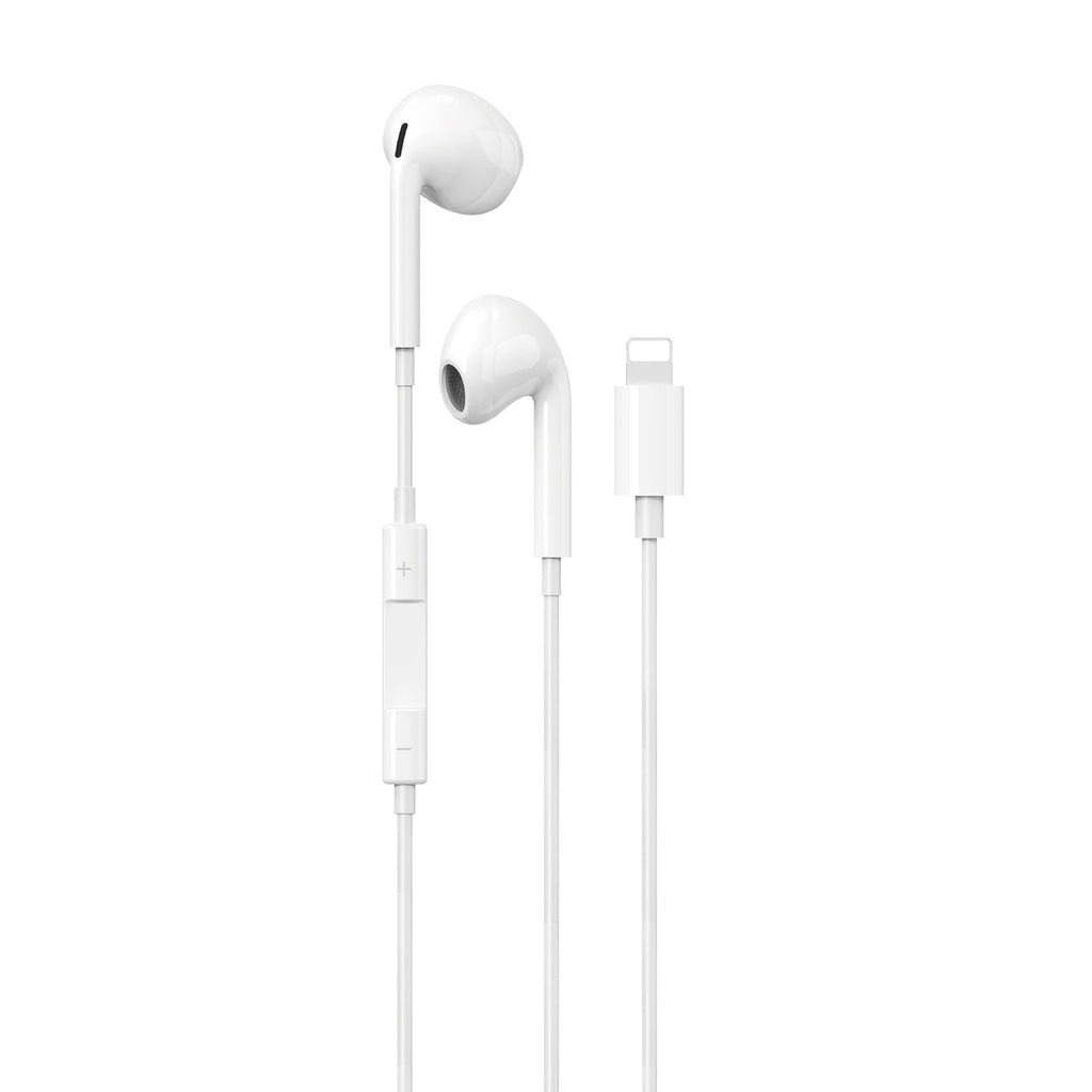 Maplin Hybrid Wired Lightning Earbuds with Hands Free Calling & Volume Button - White