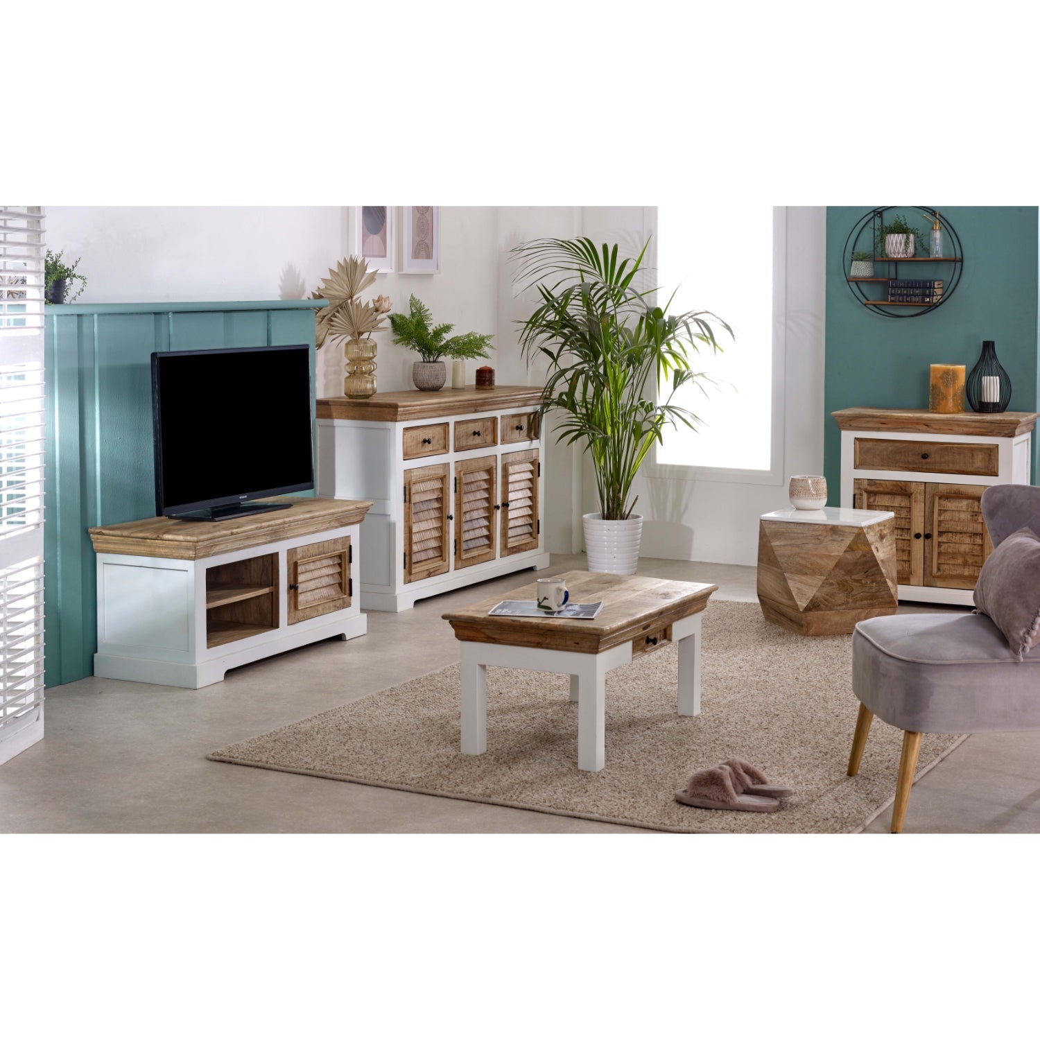 Bianco Solid Mango Wood White Side Table