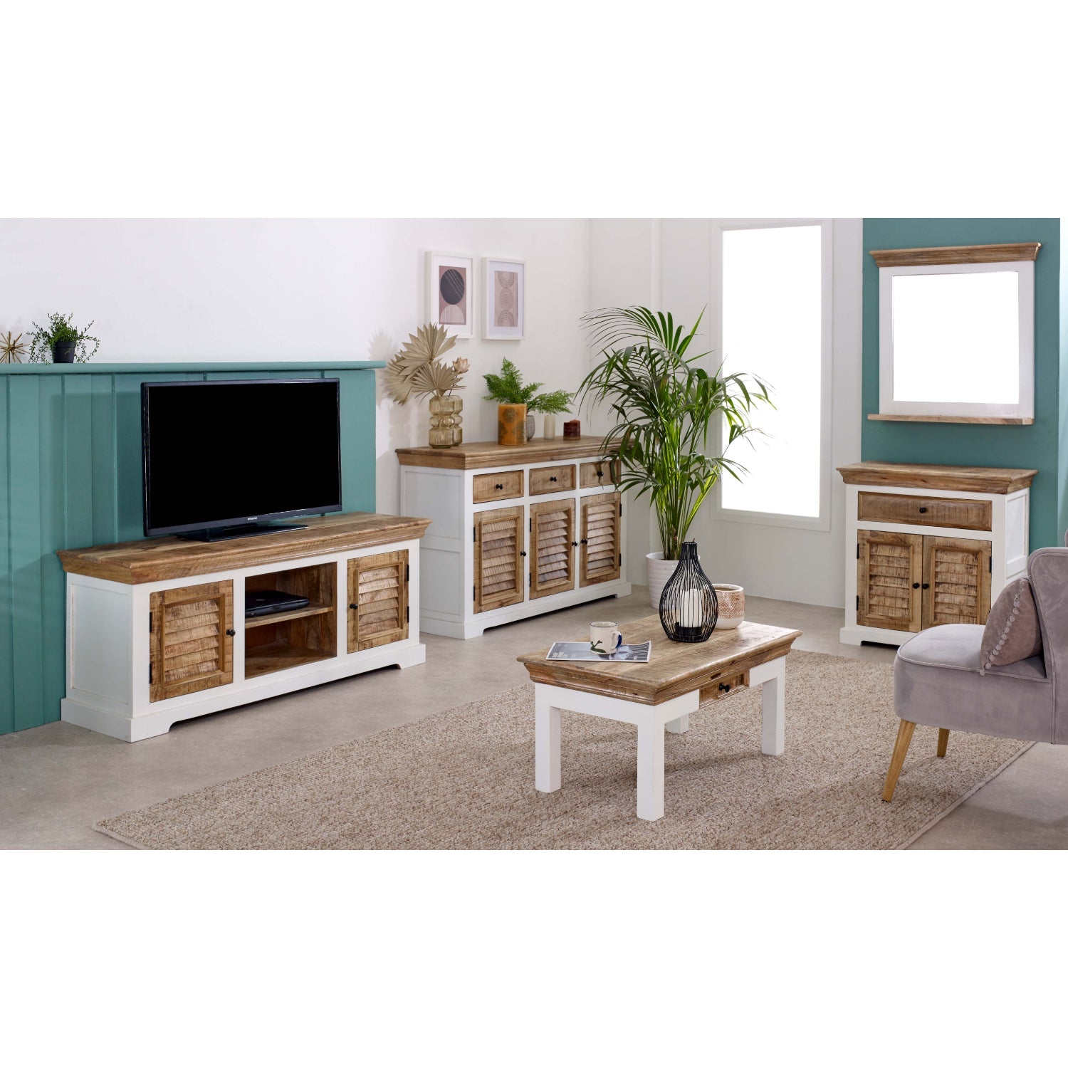 Bianco Solid Mango Wood Tv Cabinet White
