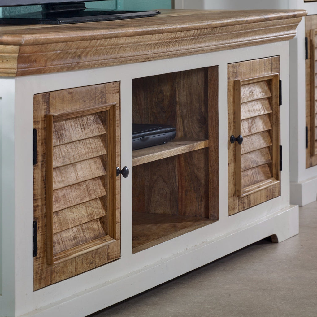 Bianco Solid Mango Wood Tv Cabinet White