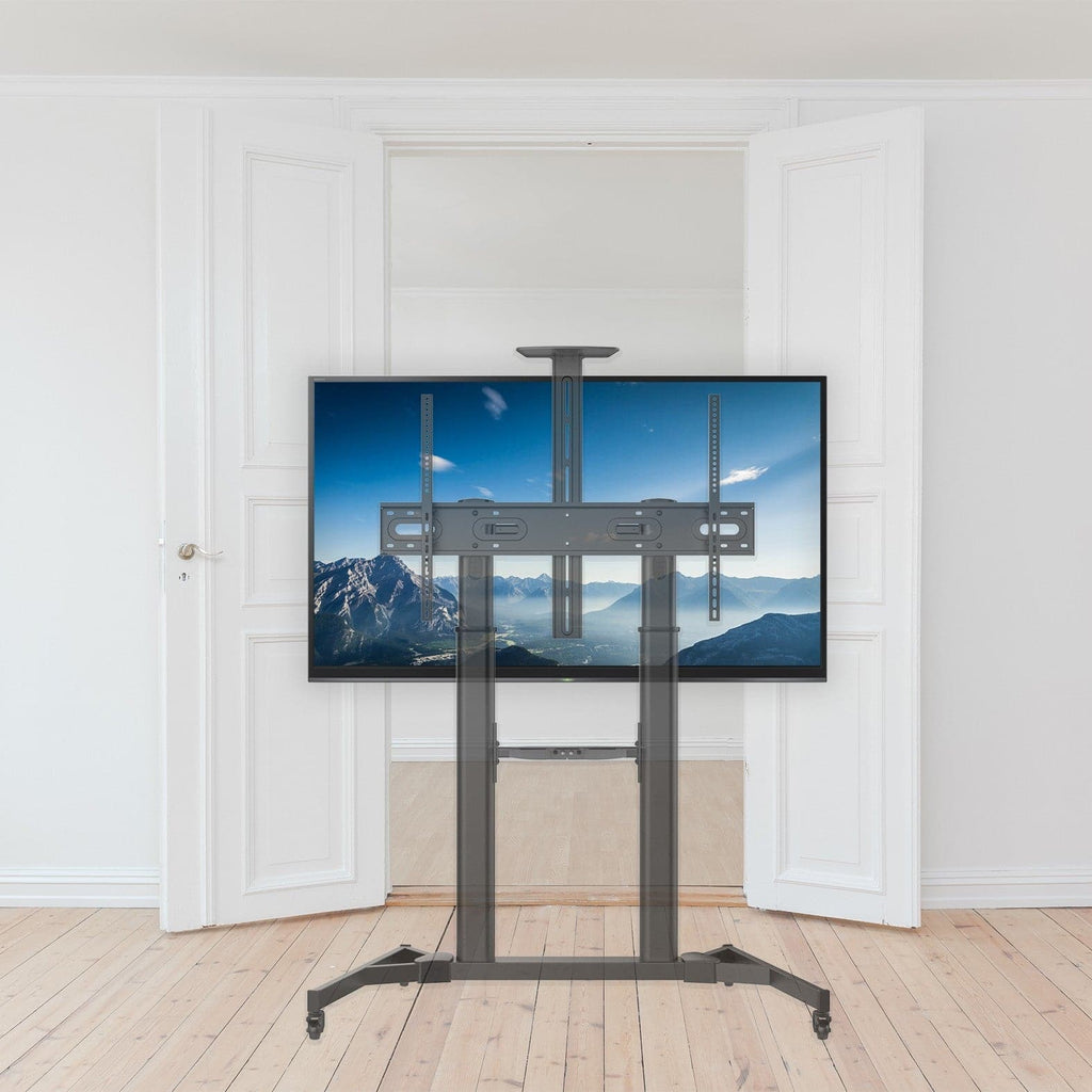 ProperAV Mobile TV Trolley Stand on Wheels for 60" - 100" Screens (100kg Capacity / VESA Max. 600x1000)