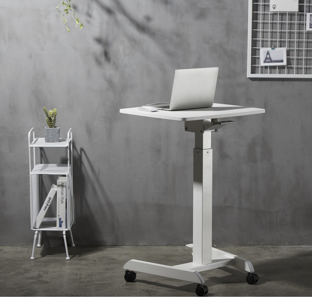 ProperAV Mobile Desk Trolley Workstation with Gas Spring Height Adjustment - White