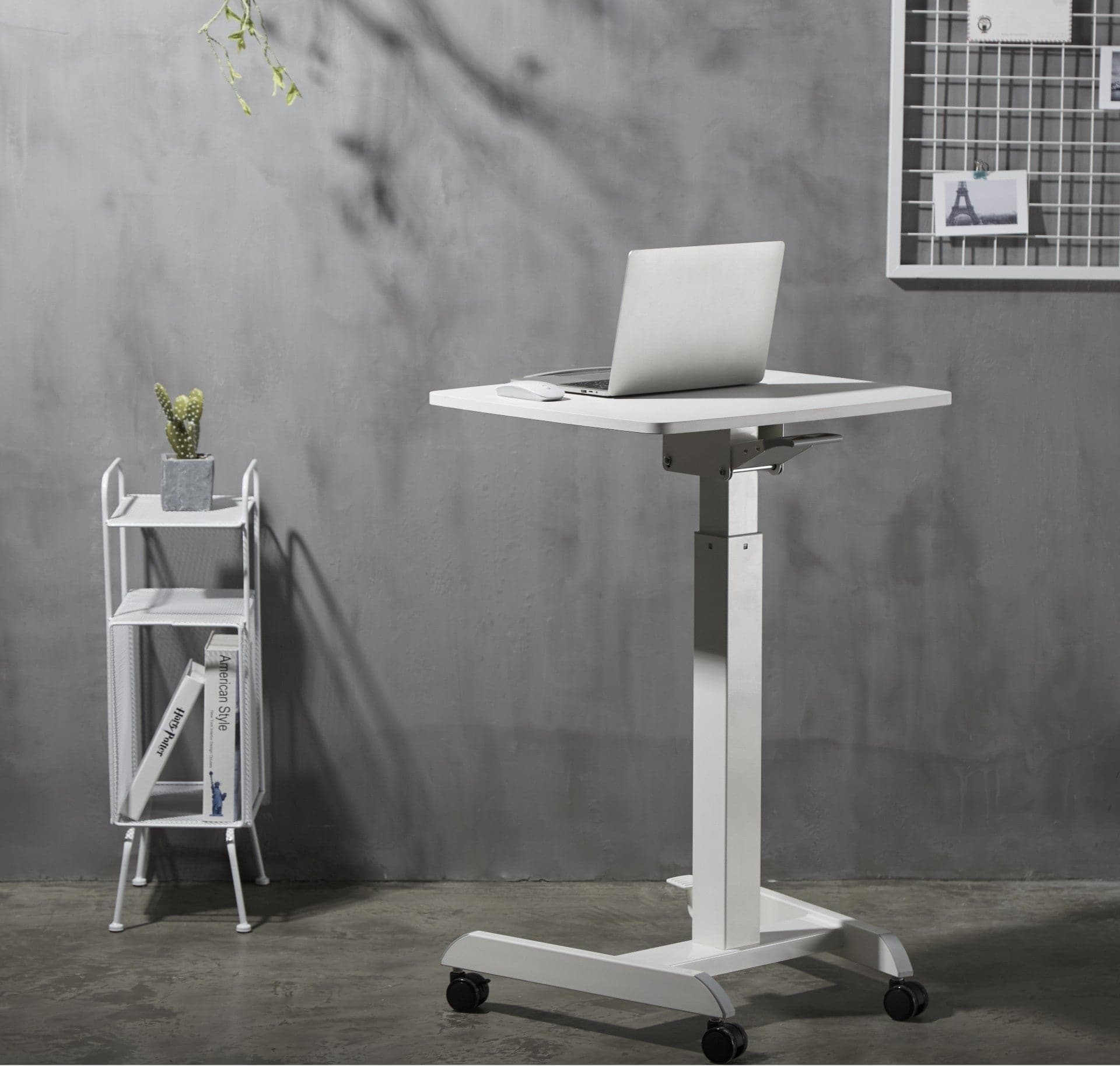 ProperAV Mobile Desk Trolley Workstation with Gas Spring Height Adjustment - White