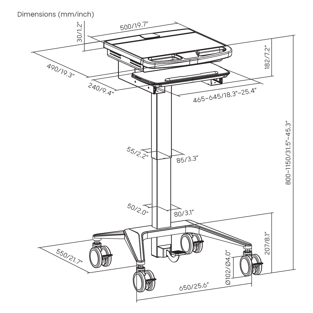 ProperAV Mobile Workstation Trolley Cart