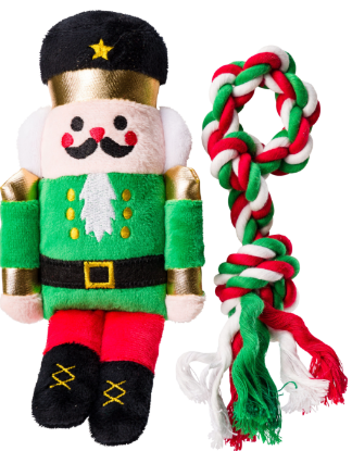 🎁 House of Paws Christmas Nutcracker & Rope Toy Gift Set – Festive 2-Piece Dog Toy