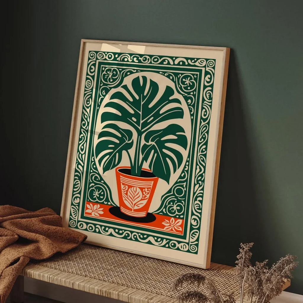 Bohemian Monstera Botanical Art Print – Vintage Tropical Wall Poster