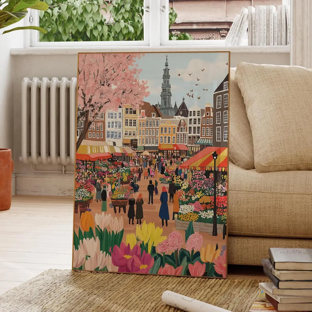 Amsterdam Flower Market Canvas Poster – Netherlands City Wall Art