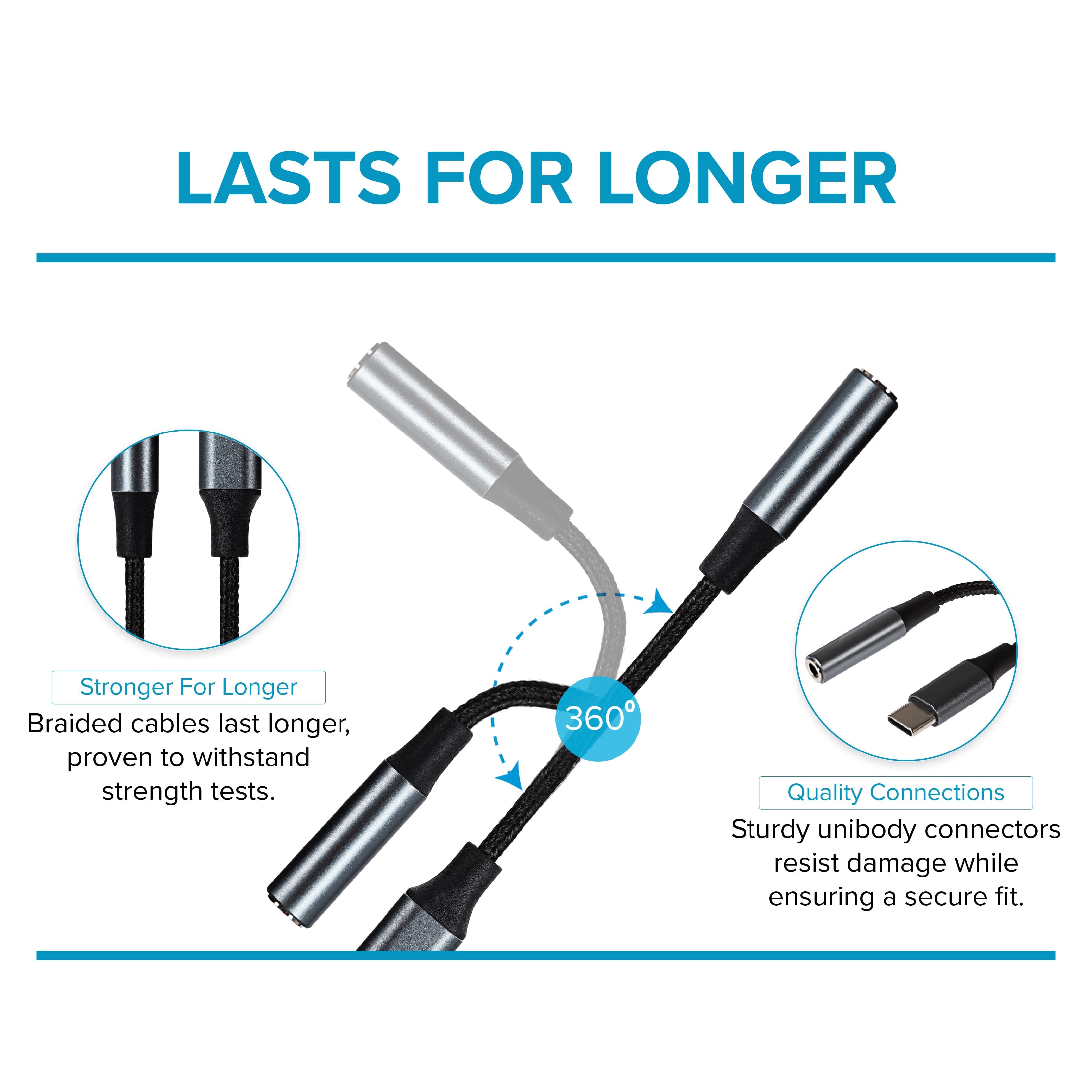 Maplin USB-C to 3.5mm Female Jack Headphone Aluminium Braided Adapter Cable - Black, 5cm