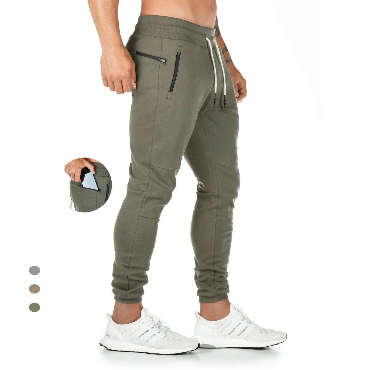 Jogger Pants, Gym Sweat Trousers Side Zipper Pockets Slim Fit  Trousers for Men