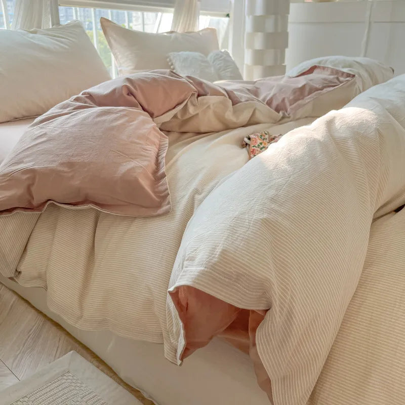 water wash cotton bed four-piece set small fresh naked sleeping bed sheet quilt cover student dormitory three or four-piece set Wholesale