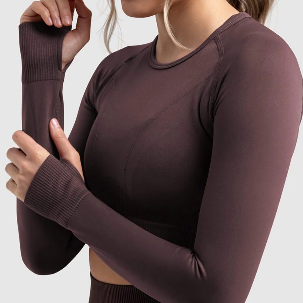 Seamless Sports Bra Set with Peach Hip Trousers – Super Stretch Long Sleeve Yoga Outfit S, M, L