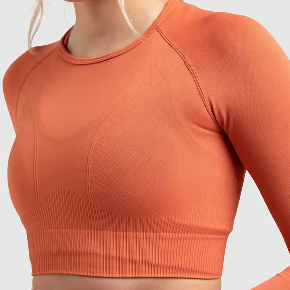 Seamless Sports Bra Set with Peach Hip Trousers – Super Stretch Long Sleeve Yoga Outfit S, M, L