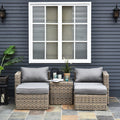 Outdoor Rattan Armchair Set - 5 Pcs PE Wicker Seating with Cushions & Table